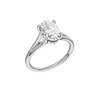 A three-quarter view of the Oval cut diamond engagement ring in 14k white gold with a plain band and hidden halo setting