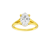 A front view of the Oval cut diamond engagement ring in 14k yellow gold with a plain band and hidden halo setting