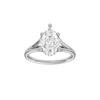 A front view of the Pear cut diamond engagement ring in platinum with a plain band and cathedral setting