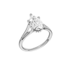 A three-quarter view of the Pear cut diamond engagement ring in platinum with a plain band and cathedral setting