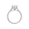 A profile view of the Pear cut diamond engagement ring in platinum with a plain band and cathedral setting