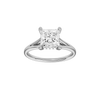A front view of the Princess cut diamond engagement ring in platinum with a plain band and hidden halo setting