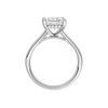 A profile view of the Princess cut diamond engagement ring in 14k white gold with a plain band and hidden halo setting