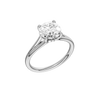 A three-quarter view of the Round cut diamond engagement ring in 14k white gold with a plain band and hidden halo setting