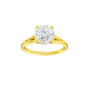 A front view of the Round cut diamond engagement ring in 14k yellow gold with a plain band and hidden halo setting