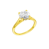 A three-quarter view of the Round cut diamond engagement ring in 14k yellow gold with a plain band and hidden halo setting