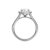 A profile view of the Elongated Cushion cut diamond engagement ring in platinum with a plain band and solitaire setting
