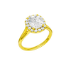 A three-quarter view of the Elongated Cushion cut diamond engagement ring in 14k yellow gold with a plain band and solitaire setting