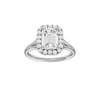 A front view of the Emerald cut diamond engagement ring in 14k white gold with a plain band and halo setting