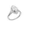 A three-quarter view of the Marquise cut diamond engagement ring in platinum with a plain band and solitaire setting