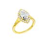 A three-quarter view of the Marquise cut diamond engagement ring in 14k yellow gold with a plain band and solitaire setting