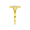 A side view of the Marquise cut diamond engagement ring in 14k yellow gold with a plain band and solitaire setting