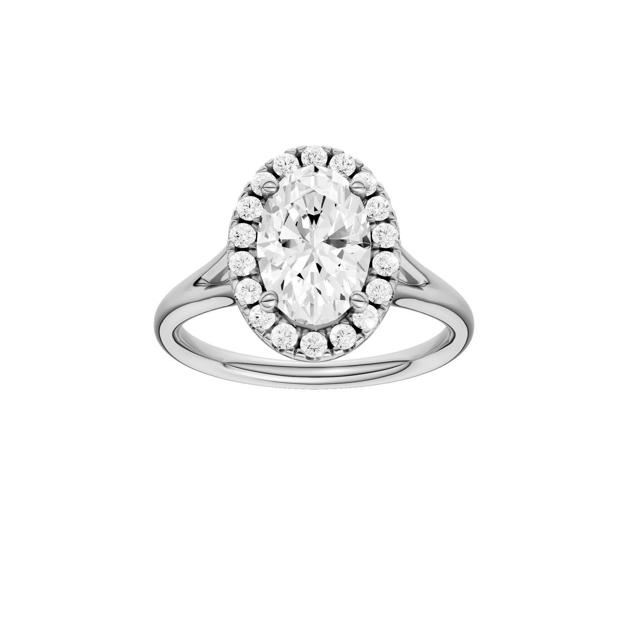 A front view of the Oval cut diamond engagement ring in 14k white gold with a plain band and solitaire setting