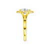 A side view of the Oval cut diamond engagement ring in 14k yellow gold with a plain band and solitaire setting