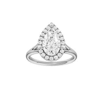 A front view of the Pear cut diamond engagement ring in 14k white gold with a plain band and solitaire setting