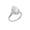 A three-quarter view of the Pear cut diamond engagement ring in platinum with a plain band and solitaire setting