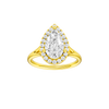 A front view of the Pear cut diamond engagement ring in 14k yellow gold with a plain band and solitaire setting