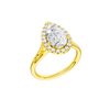 A three-quarter view of the Pear cut diamond engagement ring in 14k yellow gold with a plain band and solitaire setting