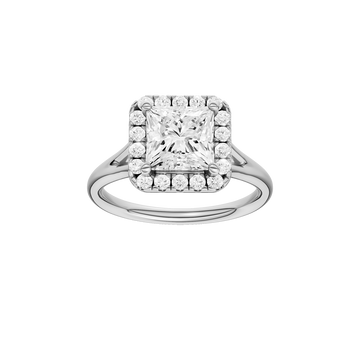 A front view of the Princess cut diamond engagement ring in 14k white gold with a plain band and solitaire setting