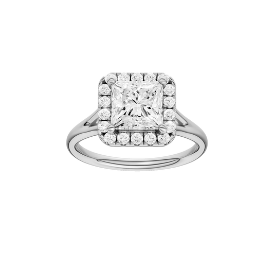 A front view of the Princess cut diamond engagement ring in 14k white gold with a plain band and solitaire setting