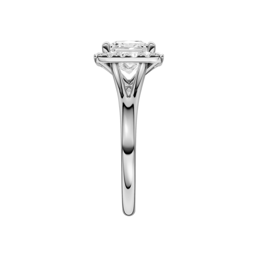 A side view of the Princess cut diamond engagement ring in 14k white gold with a plain band and solitaire setting
