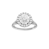 A front view of the Round cut diamond engagement ring in 14k white gold with a plain band and halo setting