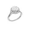 A three-quarter view of the Round cut diamond engagement ring in 14k white gold with a plain band and halo setting