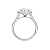 A profile view of the Round cut diamond engagement ring in 14k white gold with a plain band and halo setting