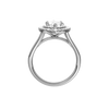 A profile view of the Marquise cut diamond engagement ring in 14k white gold with a plain band and double halo setting