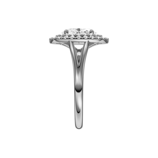 A side view of the Round cut diamond engagement ring in 14k white gold with a plain band and solitaire setting