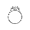 A profile view of the Pear cut diamond engagement ring in 14k white gold with a plain band and double halo setting