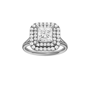 A front view of the Princess cut diamond engagement ring in 14k white gold with a plain band and cathedral setting