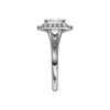 A side view of the Princess cut diamond engagement ring in platinum with a plain band and cathedral setting