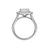 A profile view of the Princess cut diamond engagement ring in platinum with a plain band and cathedral setting