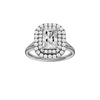 A front view of the Radiant cut diamond engagement ring in platinum with a plain band and cathedral setting