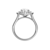 A profile view of the Round cut diamond engagement ring in 14k white gold with a plain band and cathedral setting