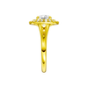 A side view of the Round cut diamond engagement ring in 14k yellow gold with a plain band and cathedral setting