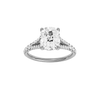 A front view of the Elongated Cushion cut diamond engagement ring in platinum with a prong band and solitaire setting