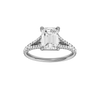 A front view of the Emerald cut diamond engagement ring in platinum with a prong band and solitaire setting