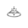 A front view of the Marquise cut diamond engagement ring in 14k white gold with a prong band and solitaire setting