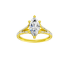 A front view of the Marquise cut diamond engagement ring in 14k yellow gold with a prong band and solitaire setting