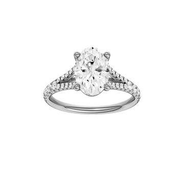 A front view of the Oval cut diamond engagement ring in 14k white gold with a prong band and solitaire setting