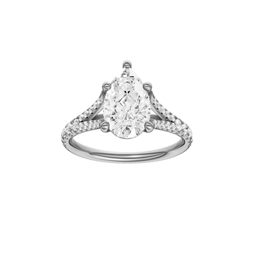 A front view of the Pear cut diamond engagement ring in 14k white gold with a prong band and solitaire setting