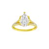 A front view of the Pear cut diamond engagement ring in 14k yellow gold with a prong band and solitaire setting