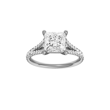 A front view of the Princess cut diamond engagement ring in 14k white gold with a prong band and solitaire setting