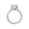 A profile view of the Princess cut diamond engagement ring in 14k white gold with a prong band and solitaire setting