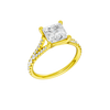 A three-quarter view of the Emerald cut diamond engagement ring in 14k yellow gold with a prong band and solitaire setting