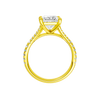 A side view of the Emerald cut diamond engagement ring in 14k yellow gold with a prong band and solitaire setting