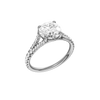 A three-quarter view of the Round cut diamond engagement ring in platinum with a diamond band and solitaire setting