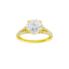 A front view of the Round cut diamond engagement ring in 14k yellow gold with a diamond band and solitaire setting